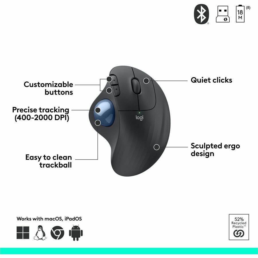 Logitech ERGO M575 Wireless Trackball Mouse for Business - Ergonomic Design, Logi Bolt, Bluetooth, Graphite - Image 2
