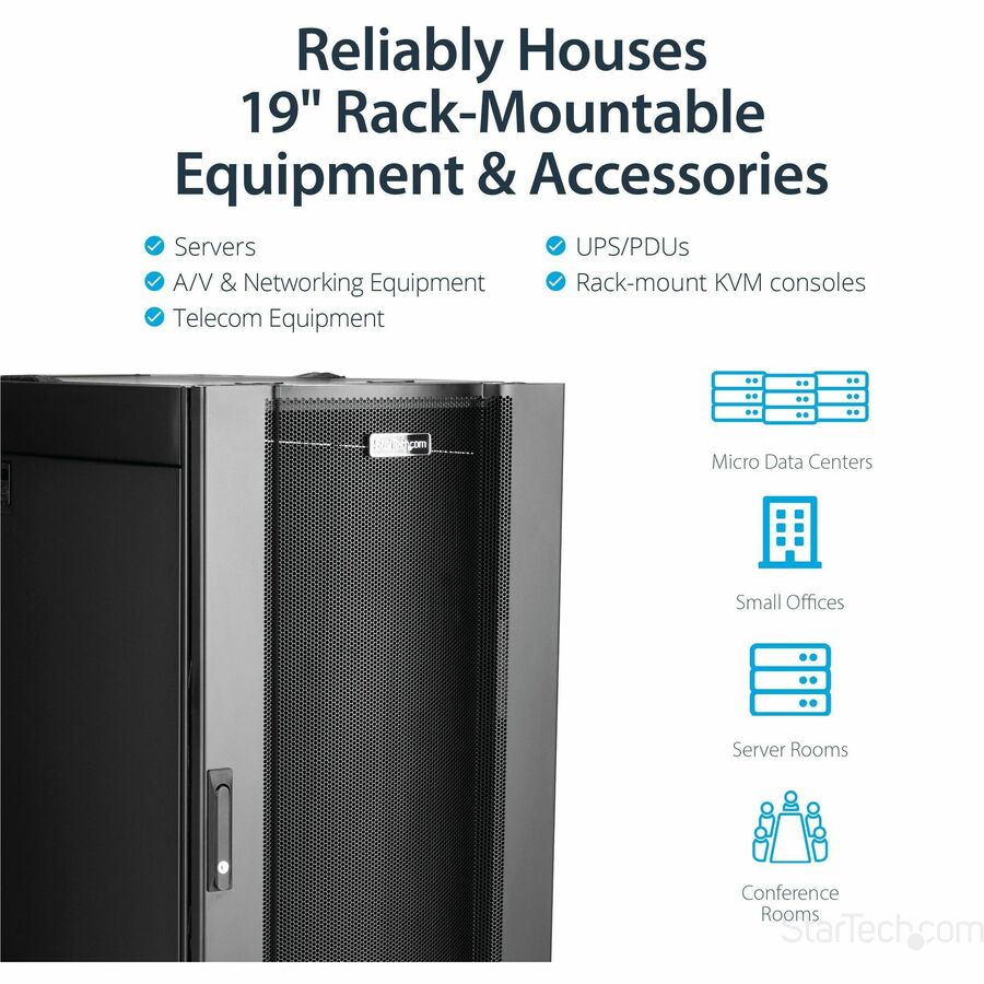 StarTech.com 4-Post 25U Server Rack Cabinet, 19" Data Rack Cabinet for Computer / IT Equipment, Home Network Rack, Half Height Server Rack - Image 4