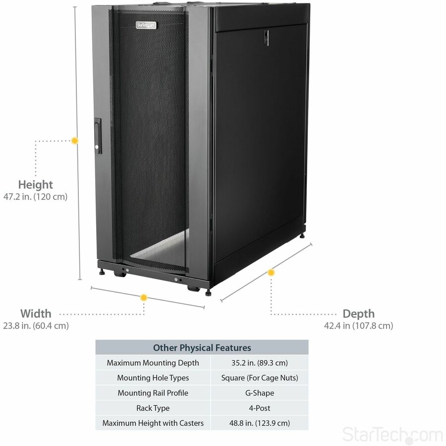 StarTech.com 4-Post 25U Server Rack Cabinet, 19" Data Rack Cabinet for Computer / IT Equipment, Home Network Rack, Half Height Server Rack - Image 5