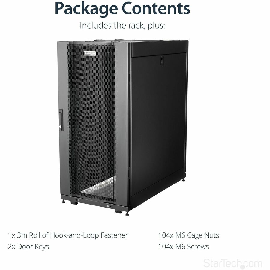 StarTech.com 4-Post 25U Server Rack Cabinet, 19" Data Rack Cabinet for Computer / IT Equipment, Home Network Rack, Half Height Server Rack - Image 6