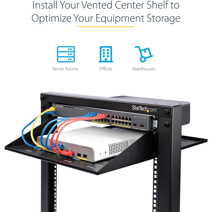 StarTech.com 2U Vented Server Rack Shelf - Center Mount Fixed 14" Deep Cantilever Rackmount Tray for 19" Data/AV/Network w/Cage Nuts - Image 7