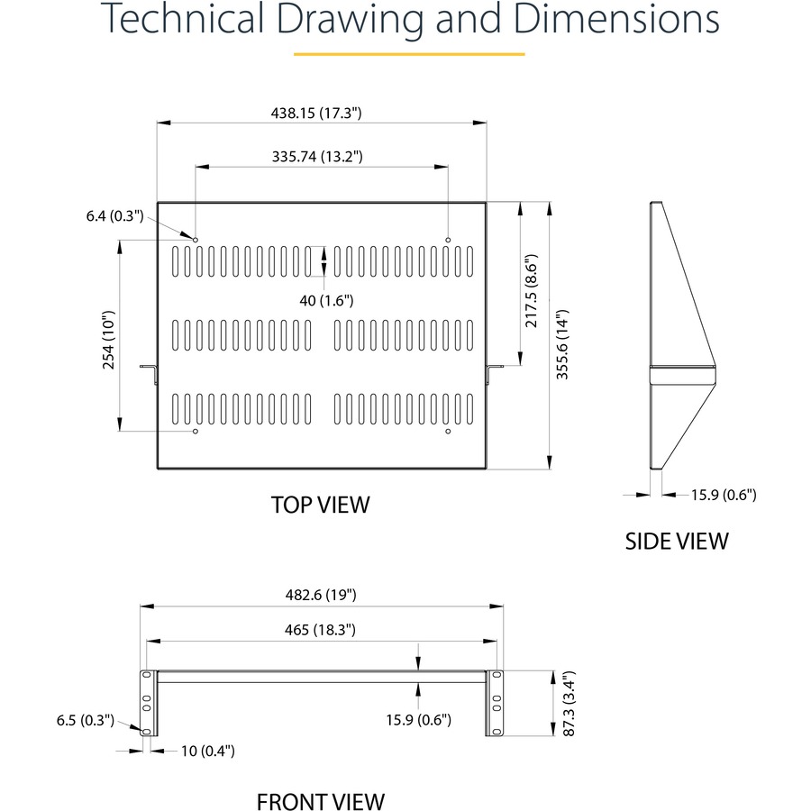 StarTech.com 2U Vented Server Rack Shelf - Center Mount Fixed 14" Deep Cantilever Rackmount Tray for 19" Data/AV/Network w/Cage Nuts - Image 9
