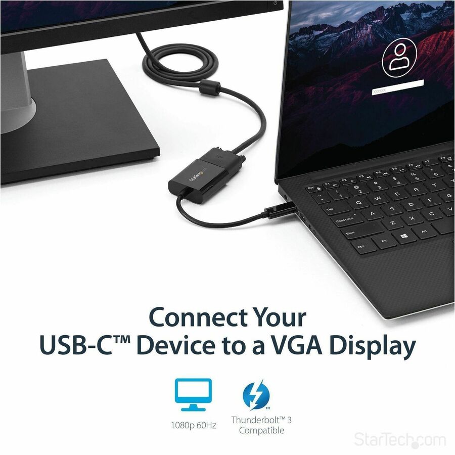 StarTech.com USB-C to VGA Adapter - Thunderbolt 3 Compatible - USB C Adapter - USB Type C to VGA Dongle Converter - Image 2