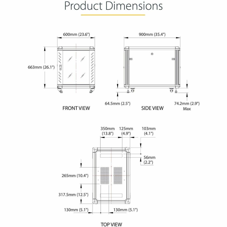 StarTech.com 12U 36in Knock-Down Server Rack Cabinet with Casters - Image 6