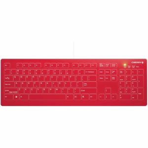 CHERRY AK-C8112 Medical Keyboard - Permanent Cable - US Layout - (CF/WIN LEFT) Red