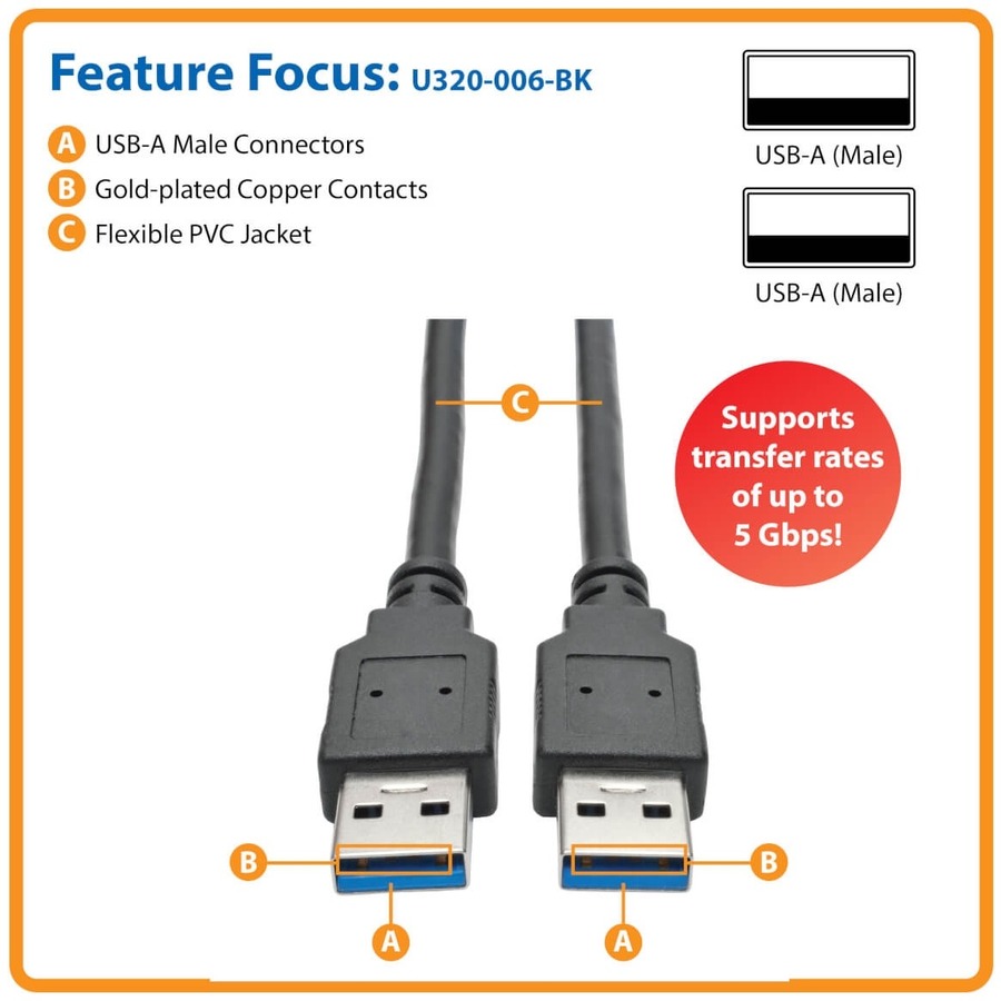 Eaton Tripp Lite Series USB 3.0 SuperSpeed A/A Cable (M/M), Black, 6 ft. (1.83 m) - Image 5