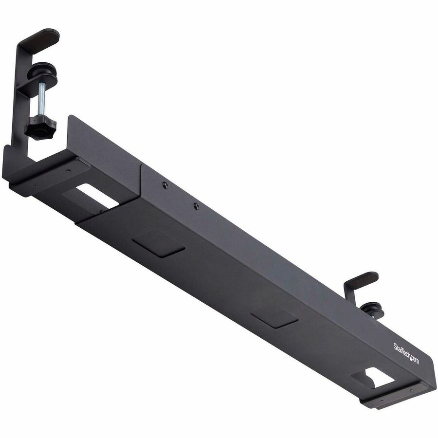 StarTech.com Under Desk Cable Management Tray, Length Adjustable, Clamp-On Installation, No Drilling Required, Black - Image 2