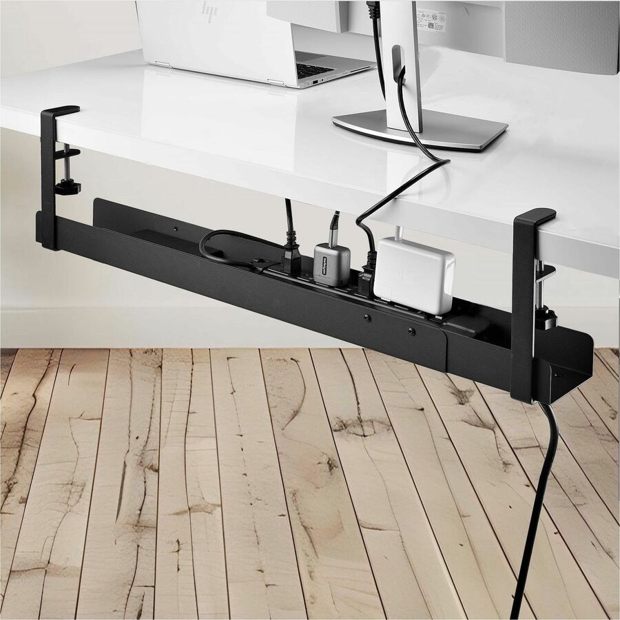 StarTech.com Under Desk Cable Management Tray, Length Adjustable, Clamp-On Installation, No Drilling Required, Black - Image 4
