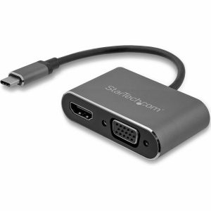 StarTech.com USB C to VGA and HDMI Adapter - Aluminum - USB-C Multiport Adapter - 6 in / 15.24 cm Built-In Cable
