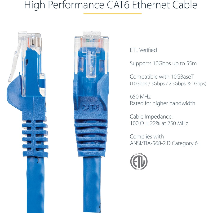 StarTech.com 15ft CAT6 Ethernet Cable - Blue Snagless Gigabit - 100W PoE UTP 650MHz Category 6 Patch Cord UL Certified Wiring/TIA - Image 3