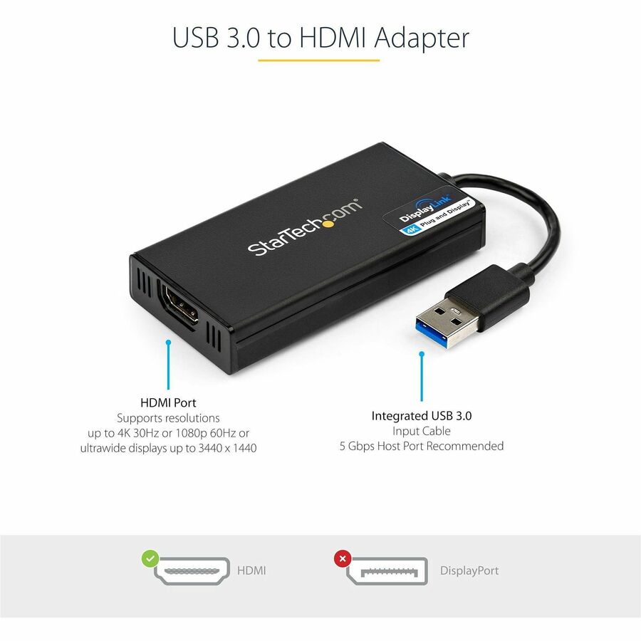StarTech.com USB 3.0 to HDMI Adapter, 4K 30Hz UHD, USB to HDMI Display Adapter, External Video/Graphics Card for Mac & Windows - Image 2