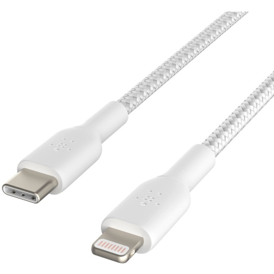 Belkin Braided USB-C to Lightning Cable (2m / 6.6ft, White) - Image 2
