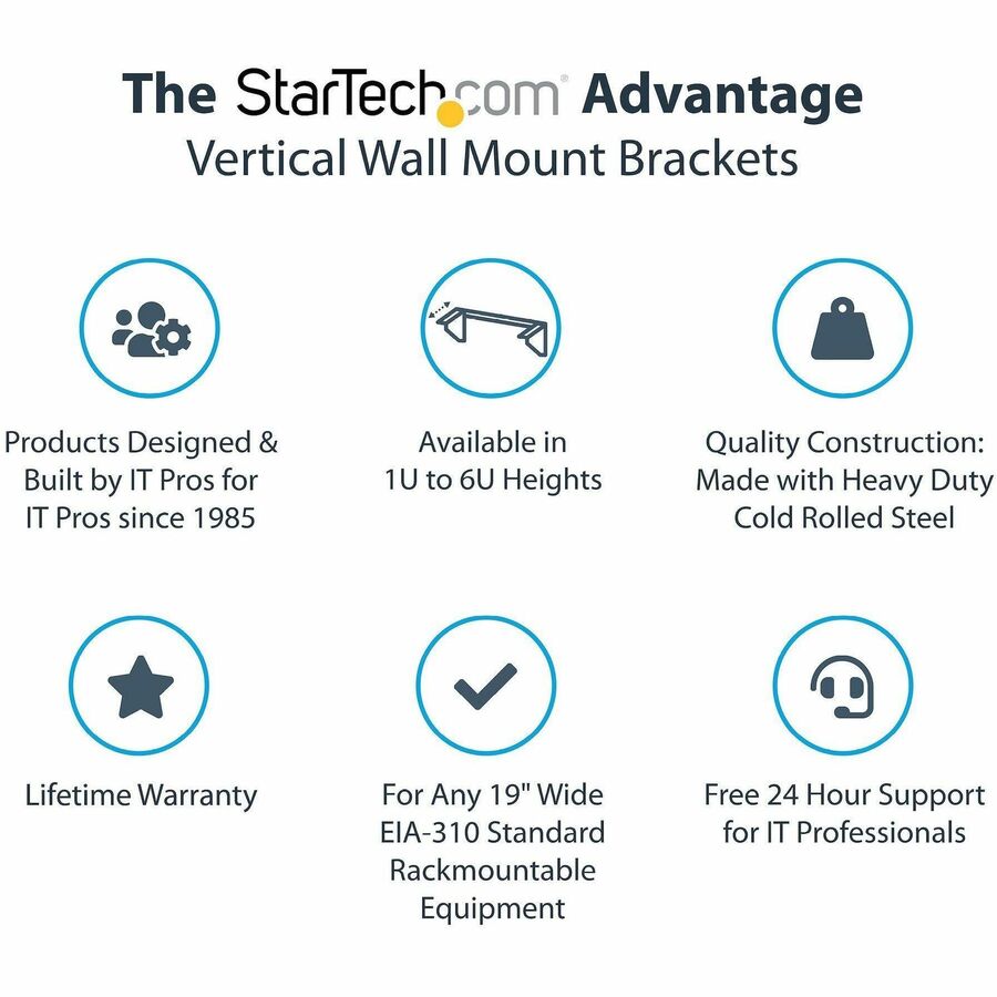 StarTech.com 2U 19in Steel Vertical Wall Mount Equipment Rack Bracket - Image 2