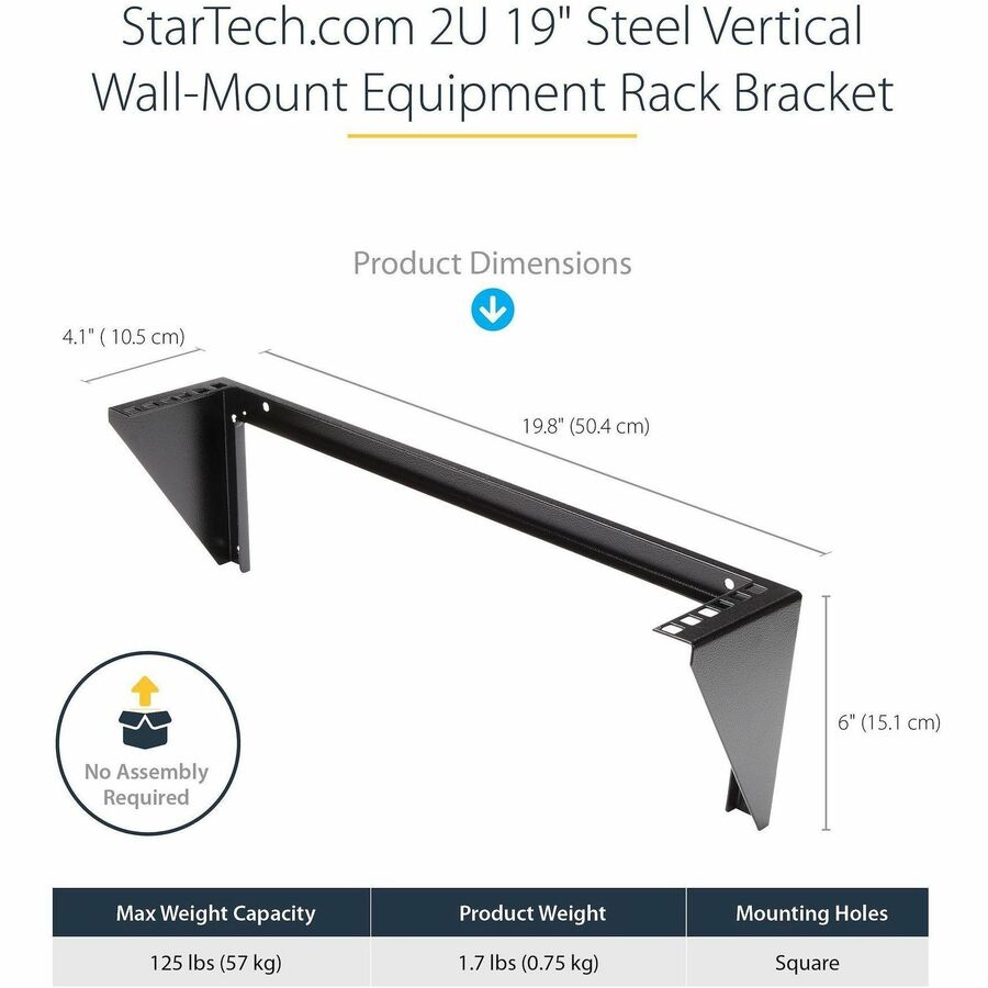 StarTech.com 2U 19in Steel Vertical Wall Mount Equipment Rack Bracket - Image 3