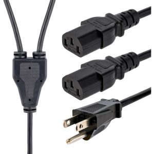 StarTech.com 10ft (3m) Computer Power Y Cord, NEMA 5-15P to C13, 10A 125V, 18AWG, Black Replacement PC Power Cord, TV/Monitor Power Cable