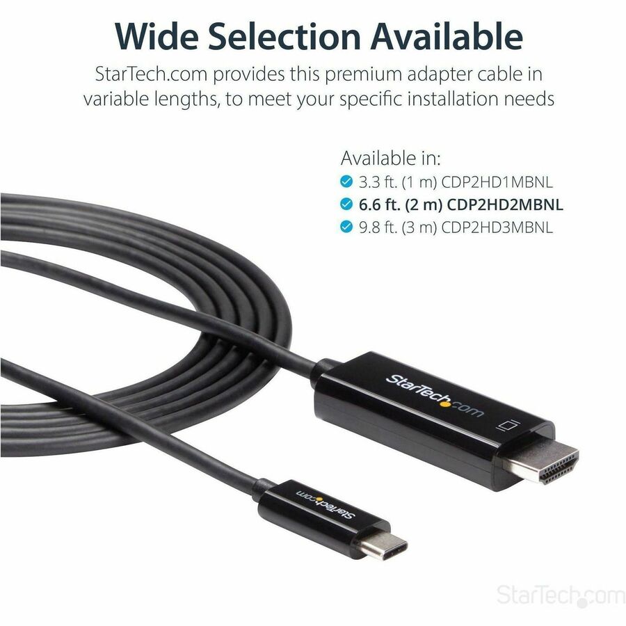 StarTech.com 6ft (2m) USB C to HDMI Cable - 4K 60Hz USB Type C DP Alt Mode to HDMI 2.0 Video Display Adapter Cable - Works w/Thunderbolt 3 - Image 3