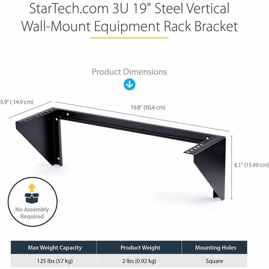 StarTech.com 3U 19" Wall Mount Vertical Rack Bracket, Patch Panel Wall Mount Bracket for AV/IT Equipment, 3U Rack for Cabinet/Server Room - Image 2