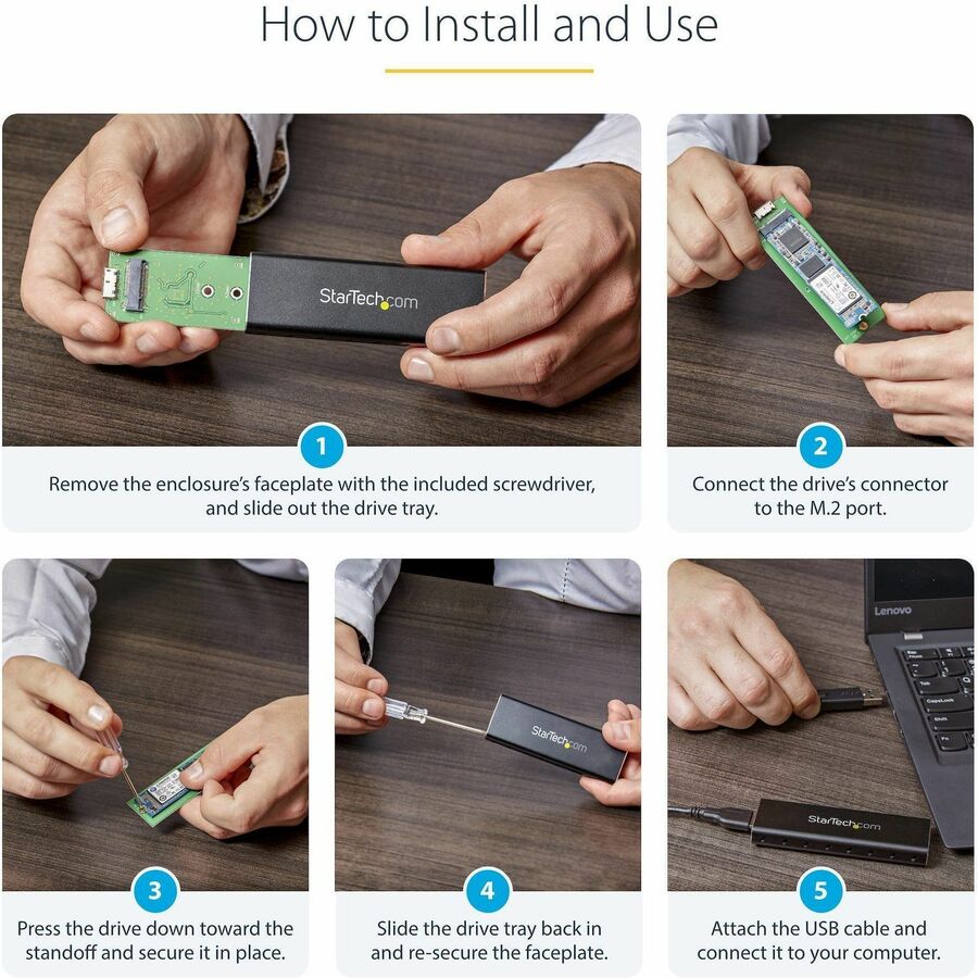 StarTech.com M.2 SSD Enclosure for M.2 SATA SSDs - USB 3.0 (5Gbps) with UASP - External M.2 SSD Enclosure - Aluminum - Image 7