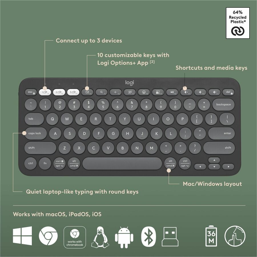 Logitech Pebble 2 Combo, Wireless Keyboard and Mouse, Quiet and Portable, Customizable, Logi Bolt, Tonal Graphite - Image 6