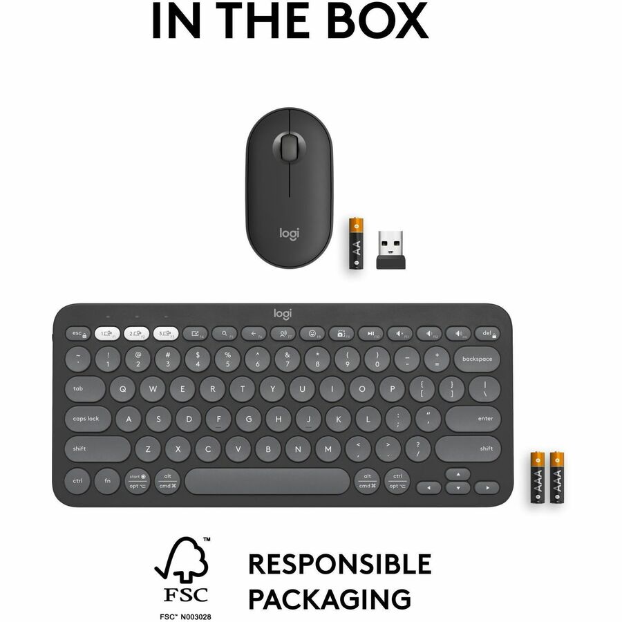 Logitech Pebble 2 Combo, Wireless Keyboard and Mouse, Quiet and Portable, Customizable, Logi Bolt, Tonal Graphite - Image 10