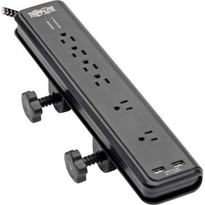 Eaton Tripp Lite Series Safe-IT 6-Outlet Surge Protector, 2 USB Charging Ports, 8 ft. Cord, 5-15P Plug, 2100 Joules, Antimicrobial Protection, Black