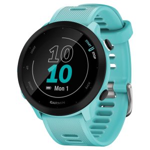 Garmin 010-02562-02 Forerunner 55 GPS Smartwatch with 42-mm Case, Bluetooth, Health/Fitness Monitoring, Activity Tracking, and 5 ATM Water Rated (Aqua)