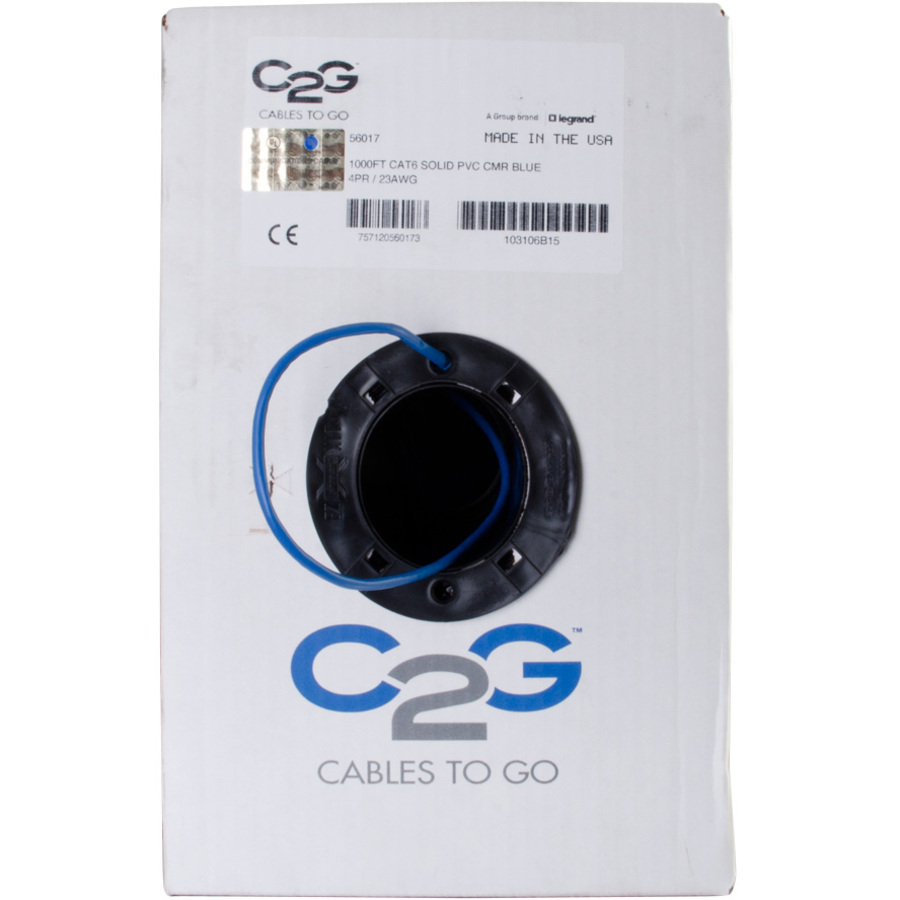 C2G 1000ft Cat6 Bulk Ethernet Network Cable-Solid UTP-Riser CMR Blue TAA - Image 2