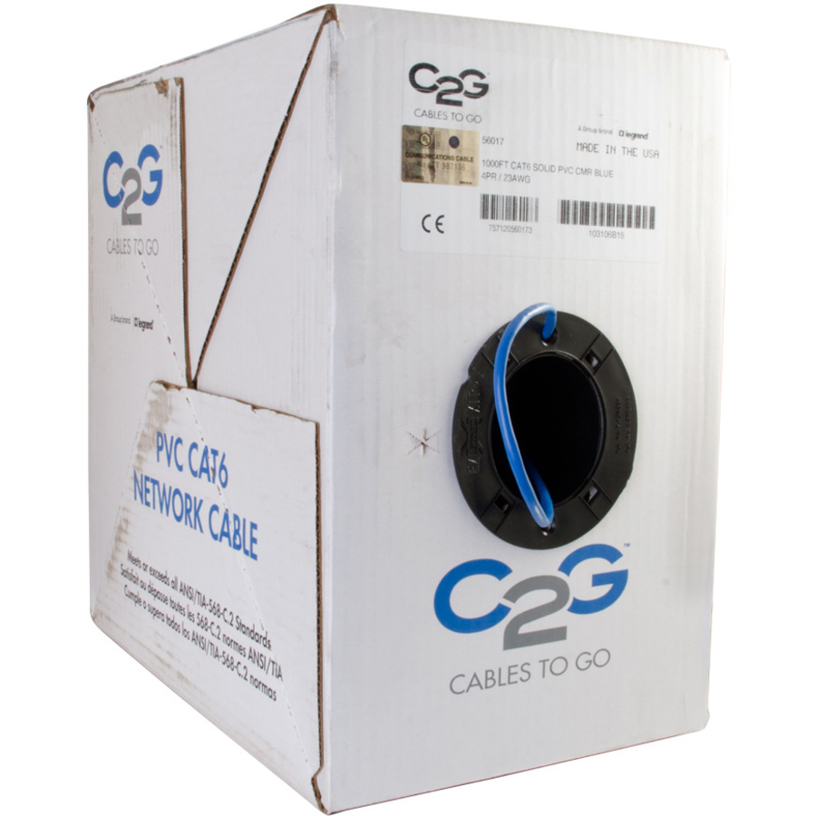 C2G 1000ft Cat6 Bulk Ethernet Network Cable-Solid UTP-Riser CMR Blue TAA - Image 3