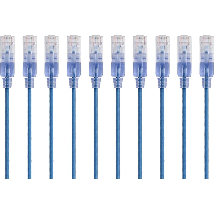 Monoprice 10-Pack, SlimRun Cat6A Ethernet Network Patch Cable, 10ft Blue