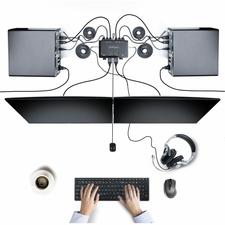StarTech.com 2-Port Hybrid USB-C DisplayPort Cable KVM Switch, 4K 60Hz, Compact KVM with 6ft/1.8m USB-A & 4ft/1.2m USB-C Integrated Cables - Image 7