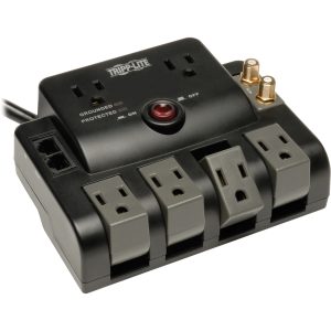 Eaton Tripp Lite Series Protect It! 6-Outlet Surge Protector - 4 Rotating Outlets, 5-15P Input, 1440 Joules, Tel/Modem/Coax Protection, Black