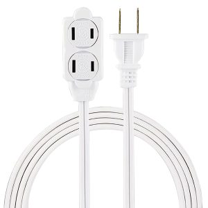 GE JASHEP51937 Polarized Indoor Extension Cord, 3 Outlets with Twist-to-Close Covers, 6 Ft. Cord, White, 51937