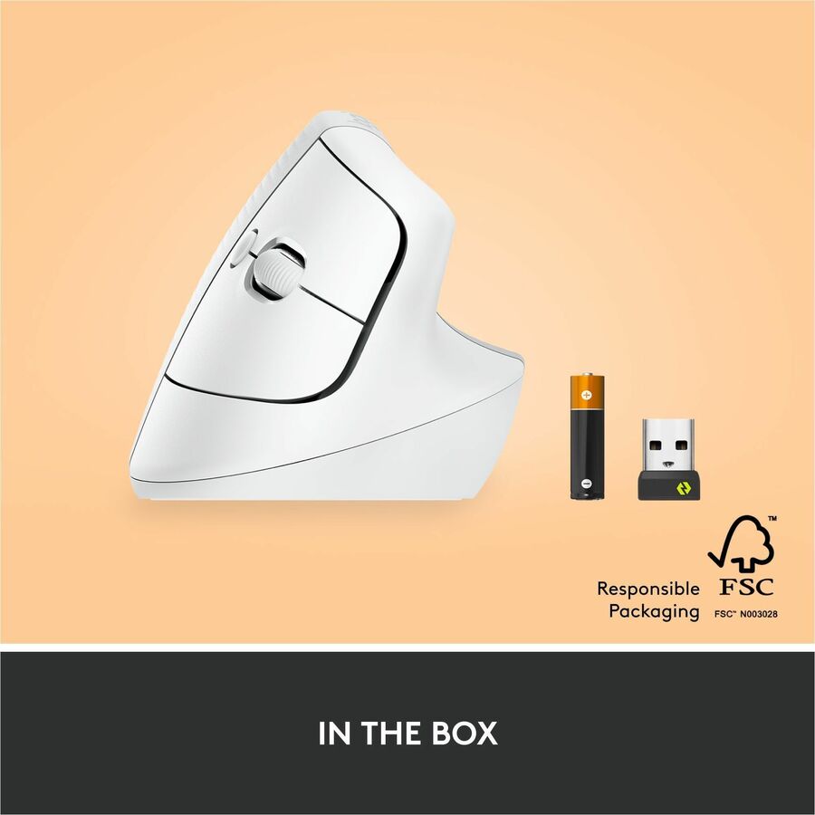 Logitech Lift Vertical Ergonomic Mouse, Wireless, Bluetooth or Logi Bolt USB receiver, Quiet clicks, 4 buttons, Off-white - Image 8