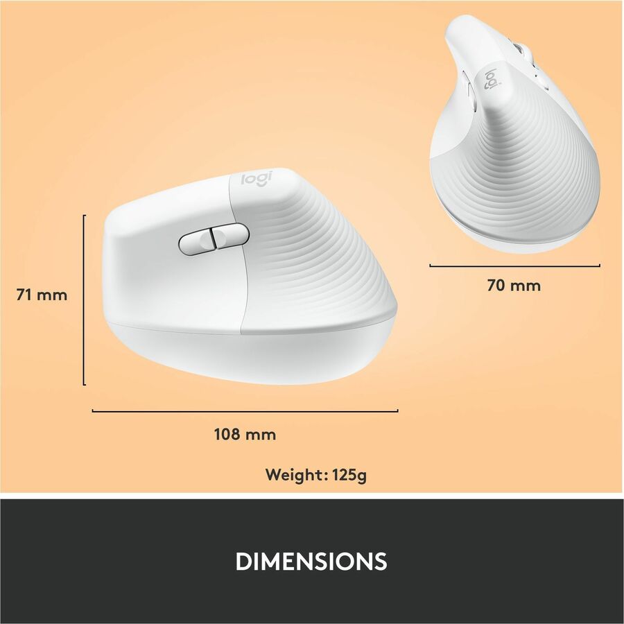 Logitech Lift Vertical Ergonomic Mouse, Wireless, Bluetooth or Logi Bolt USB receiver, Quiet clicks, 4 buttons, Off-white - Image 9