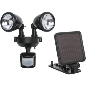 MAXSA Innovations 44215 Solar-Powered Dual-Head LED Security Spotlight, Black