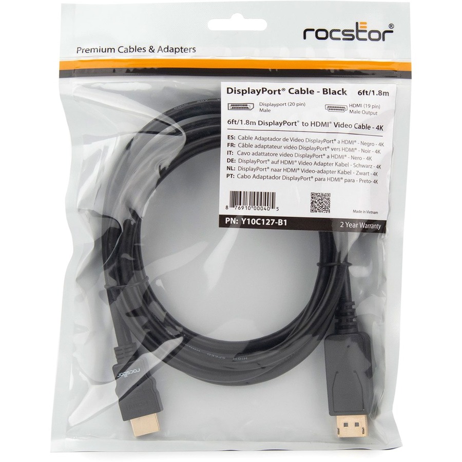 Rocstor Premium DisplayPort to HDMI Converter Cable - 6 ft - 4K - 1 Pack - Image 5