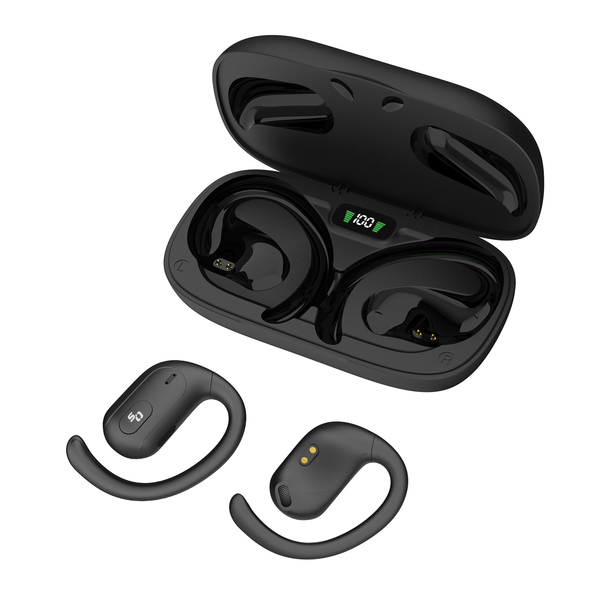 OPN Sound OS6000BL Aria+ Bluetooth Open-Ear Headphones with Microphone, True Wireless with Charging Case, Black