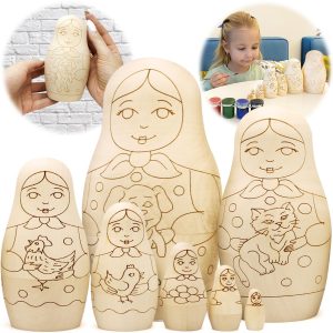 Blank Russian Nesting Dolls to Paint Set 7 pcs   Wooden Crafts to Paint Your Own Matryoshka   Unfinished Wood Crafts   Blank Nesting Dolls Unpainted
