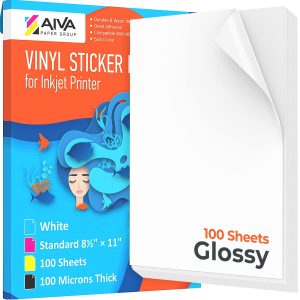 Printable Vinyl Sticker Paper  Waterproof Decal Paper for Inkjet Printer  100 SelfAdhesive Sheets  Glossy White  Standard Letter Size 8.5x11