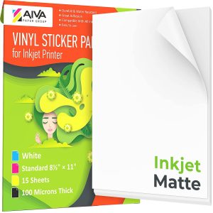 Printable Vinyl Sticker Paper for Inkjet Printer  Matte White  15 SelfAdhesive Sheets  Waterproof Decal Paper  Standard Letter Size 8.5x11