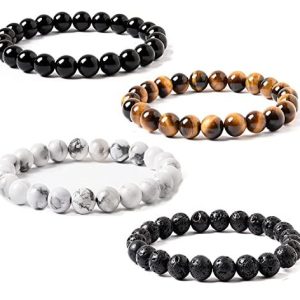 4 bracelet set Tiger Eye Lava White Black