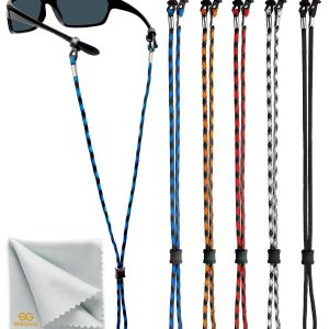 SIGONNA Eyeglasses String Holder Strap Cord   Eyeglass Chain for Men Women   Glasses Lanyard Holders Around Neck   Sports Eye Glass Straps Sunglass Retainer   5 Cords Red Blue