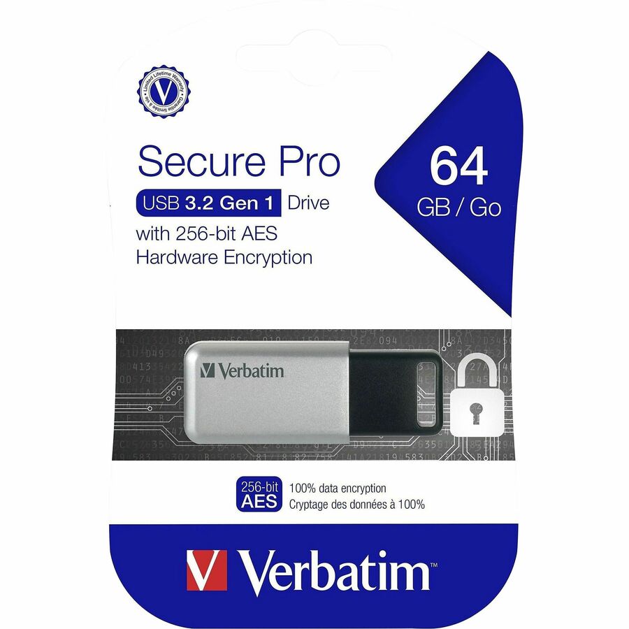 Verbatim 64GB Store 'n' Go Secure Pro USB 3.0 Flash Drive with AES 256 Hardware Encryption - Silver - Image 3