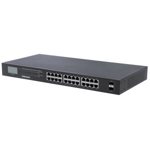 Intellinet Network Solutions 561242 24-Port Gigabit Ethernet PoE+ Switch with 2 SFP Ports and LCD Screen