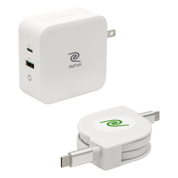 ReTrak ETCHGNBC100 USB-C 100-Watt PD Laptop Charger with Wall Plug and Retractable Cable