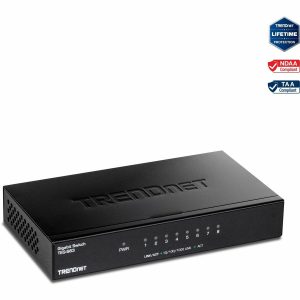 TRENDnet 8-Port Gigabit Desktop Switch, TEG-S83, 8 x Gigabit RJ-45 Ports, 16Gbps Switching Capacity, Fanless Design, Metal Enclosure, Lifetime Protection, Black