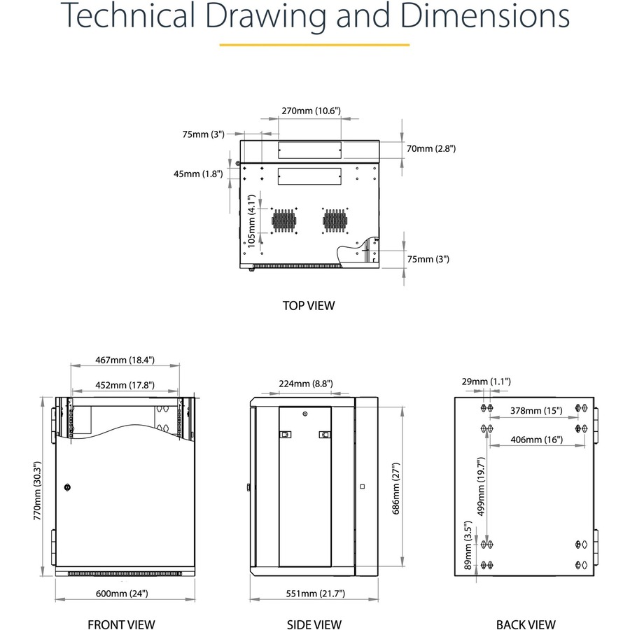 StarTech.com 4-Post 15U Wall Mount Network Cabinet, 19" Hinged Wall-Mounted Server Rack for Data / IT Equipment, Lockable Rack Enclosure - Image 2
