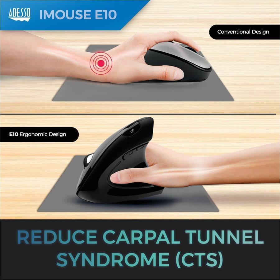 Adesso iMouse E10 2.4 GHz RF Wireless Vertical Ergonomic Mouse - Image 3