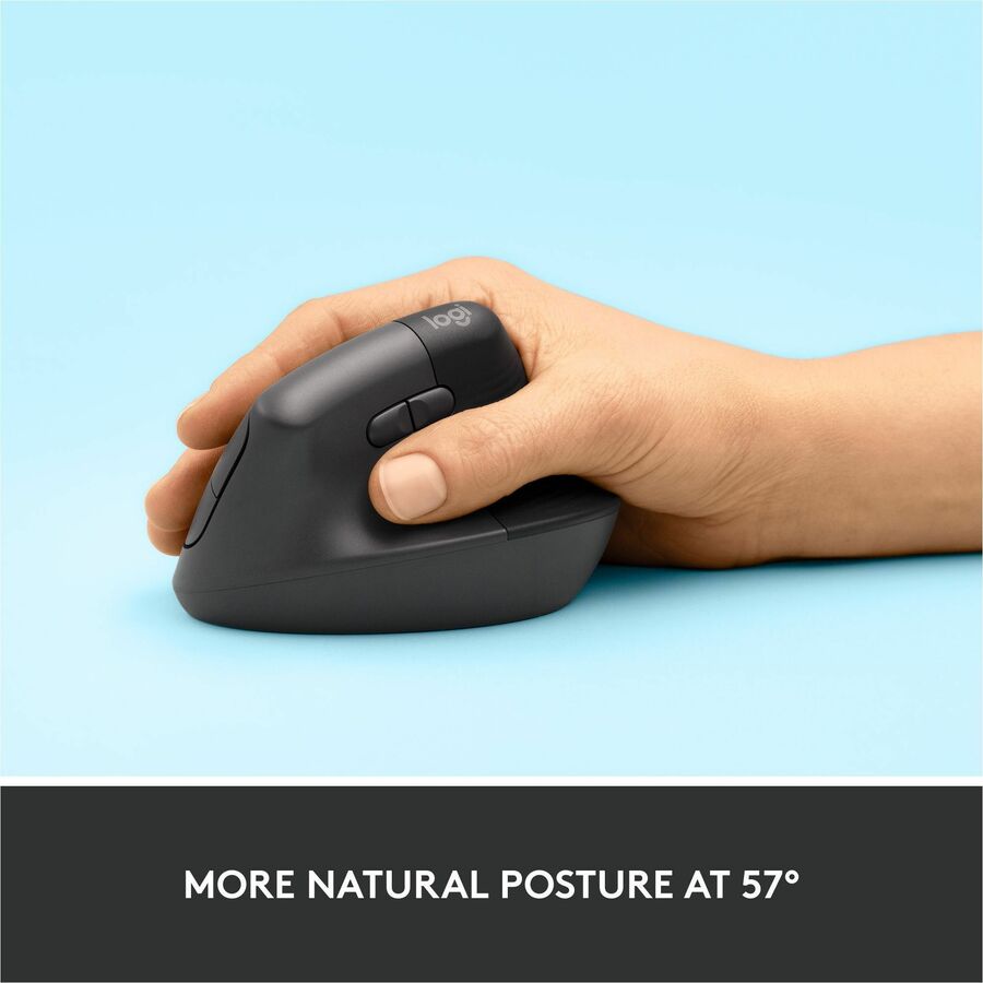Logitech Lift Vertical Ergonomic Mouse, Wireless, Bluetooth or Logi Bolt USB receiver, Quiet clicks, 4 buttons, Graphite - Image 3