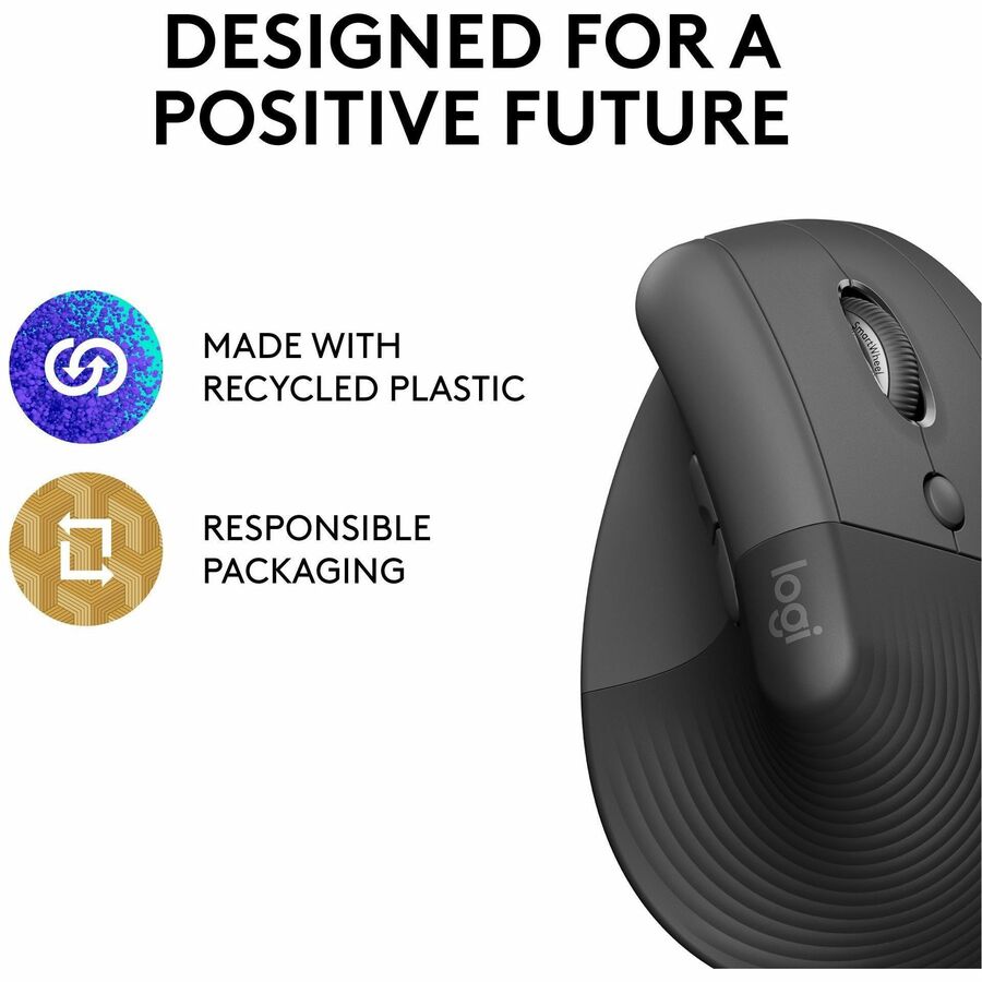 Logitech Lift Vertical Ergonomic Mouse, Wireless, Bluetooth or Logi Bolt USB receiver, Quiet clicks, 4 buttons, Graphite - Image 5